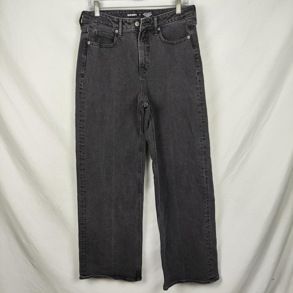 Old Navy Extra High-Rise Wide-Leg Jeans Womens 6 Gray Charcoal Denim Stretch